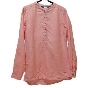 Lee Cooper 100% Linen Tunic Womens L Pink Coral Roll Tab Sleeves Resort Vacation